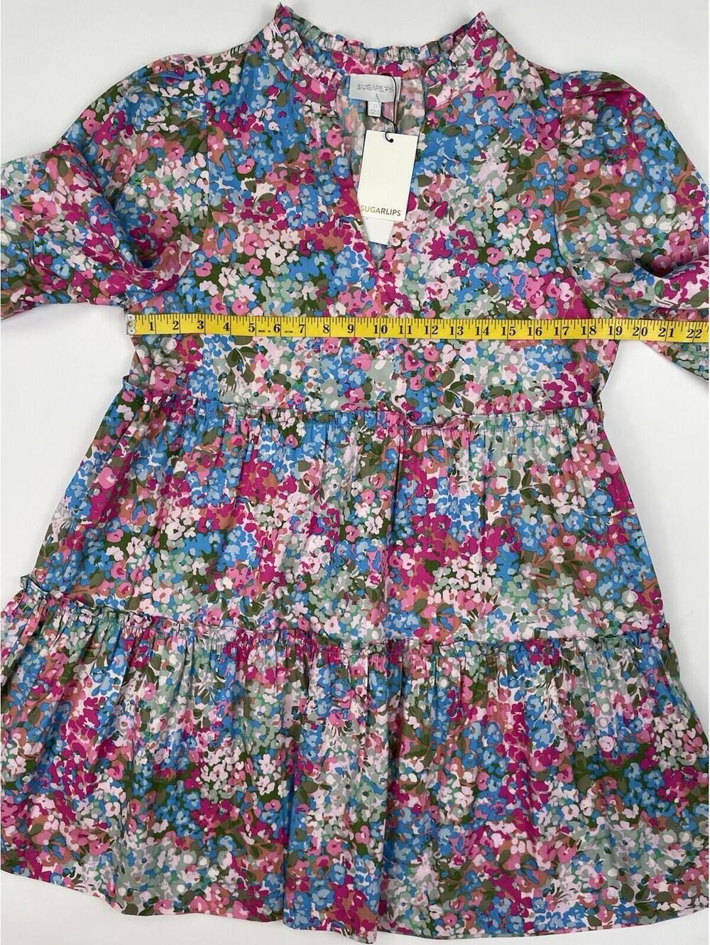 NWT Sugarlips Avery Floral Dixie Split Neck Shift Dress Tiered Babydoll Boho Med - Picture 9 of 10